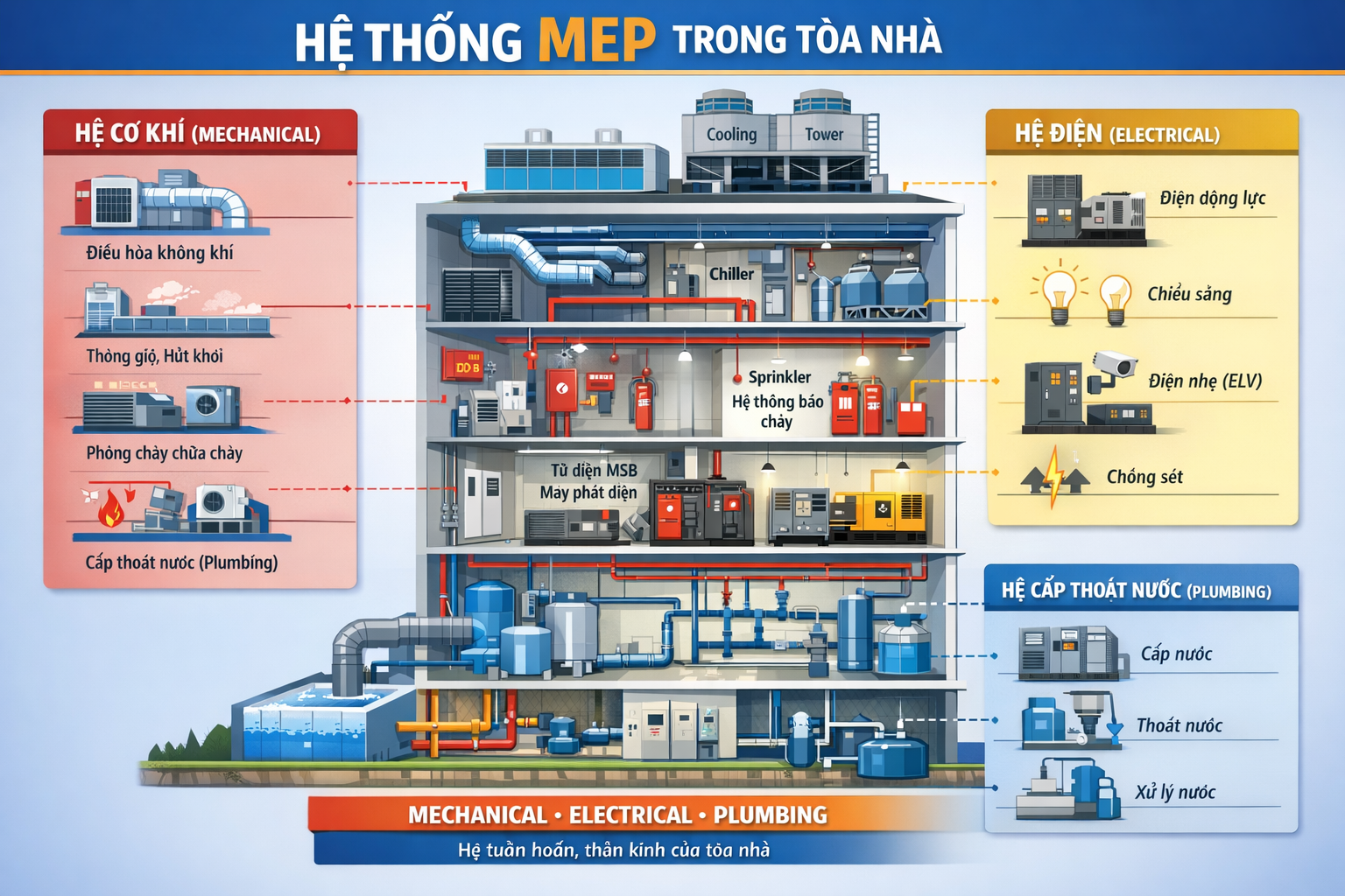 TỔNG QUAN VỀ HỆ THỐNG MEP TRONG TÒA NHÀ