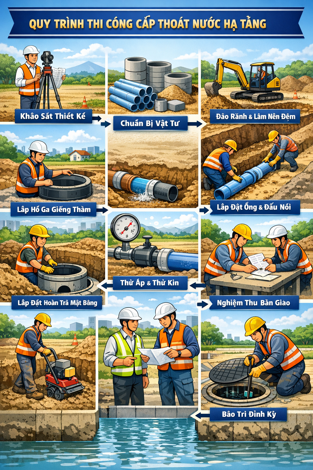 10 LƯU Ý KHI THI CÔNG CẤP THOÁT NƯỚC HẠ TẦNG