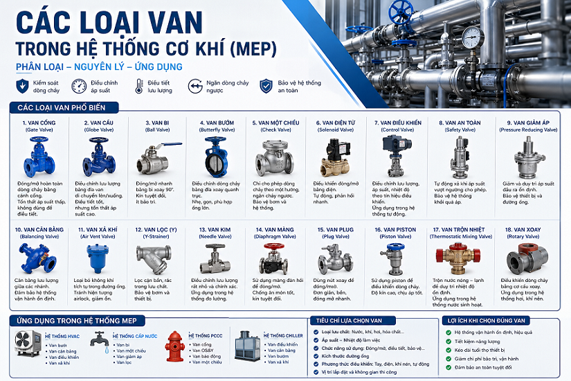 CÁC LOẠI VAN TRONG HỆ THỐNG CƠ KHÍ
