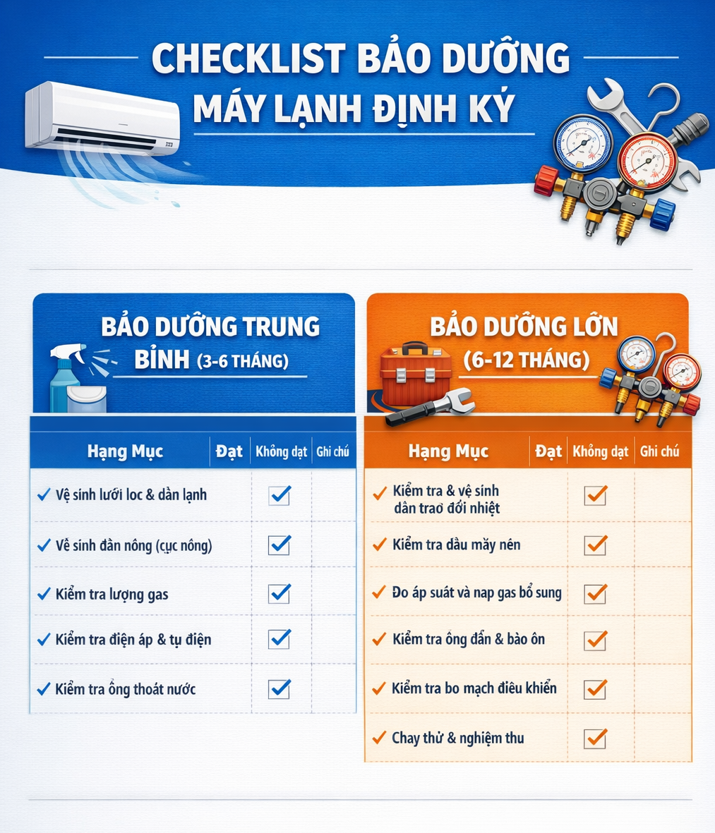 QUY TRÌNH BẢO TRÌ MÁY LẠNH ĐỊNH KỲ