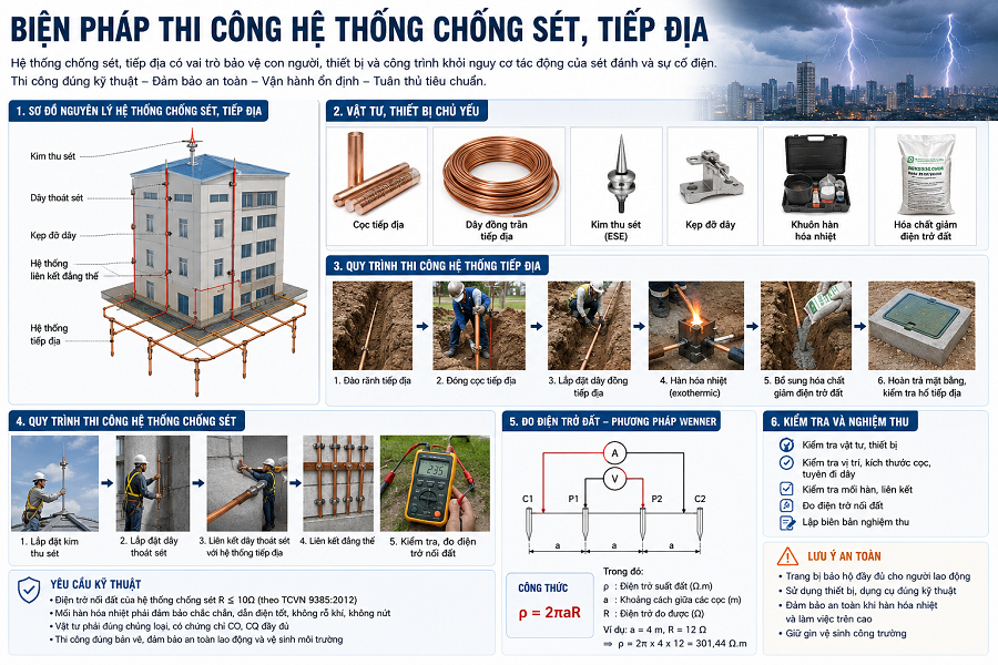 Biện pháp thi công hệ thống chống sét, tiếp địa