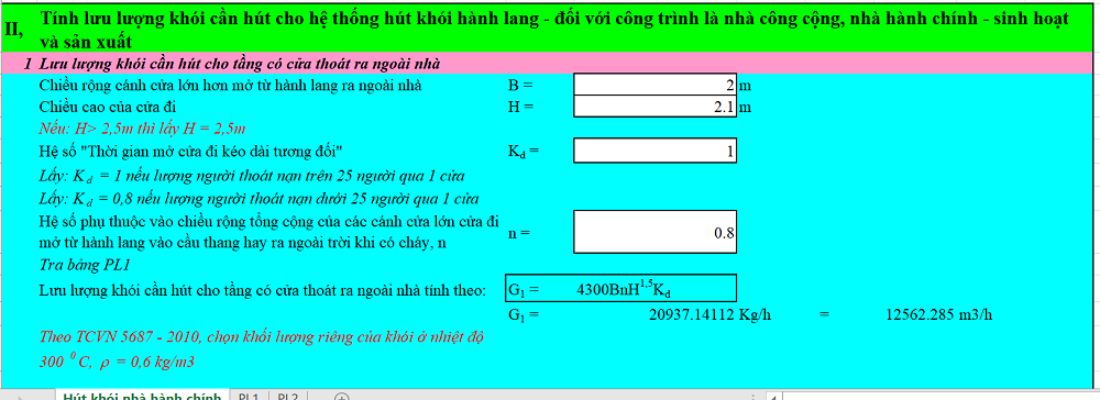 BẢNG TÍNH HÚT KHÓI HÀNH LANG