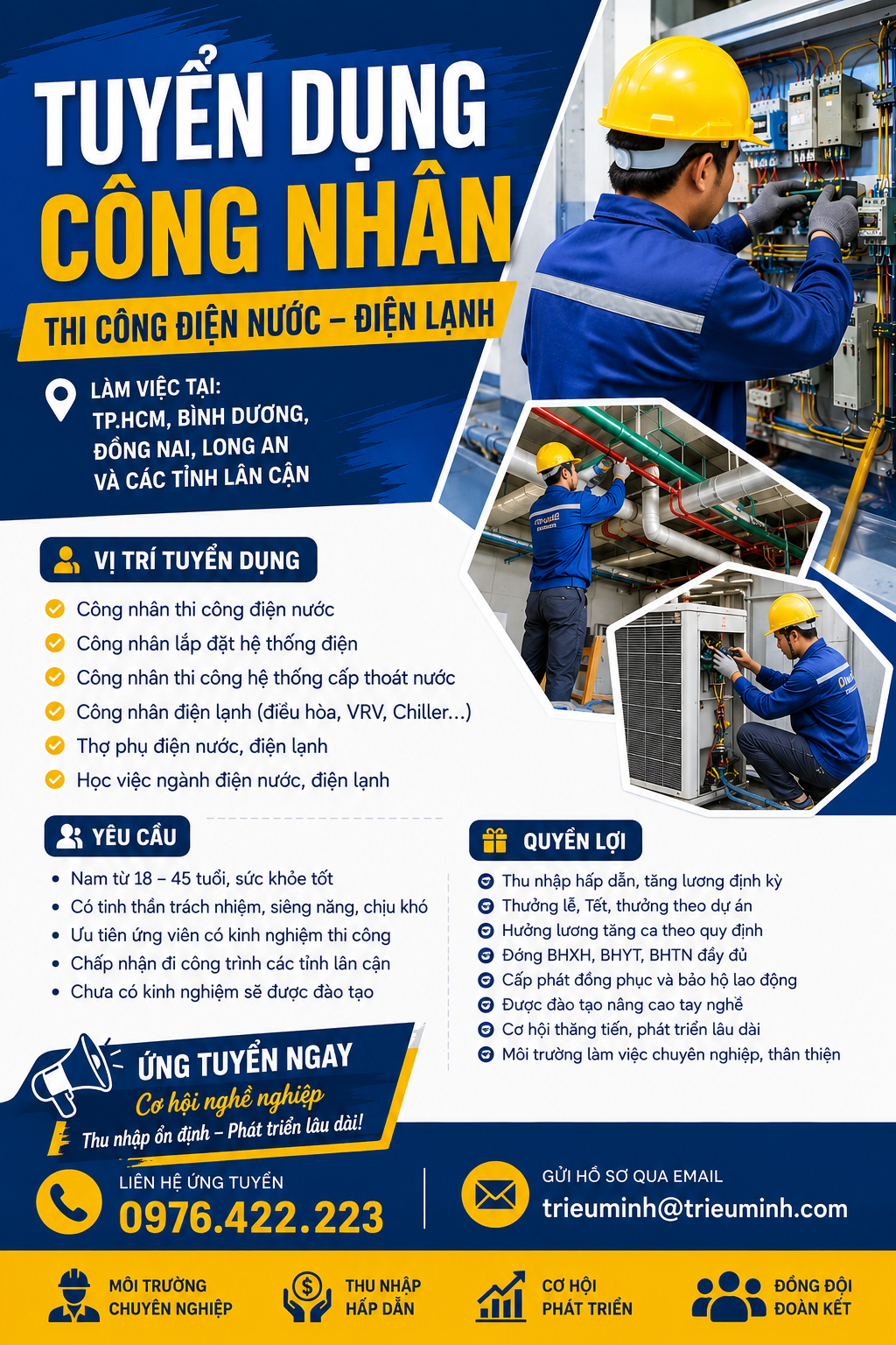 tuyển dụng công nhân điện nước