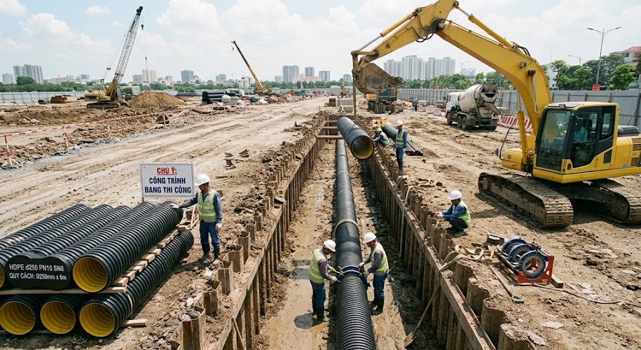 Biện pháp thi công ống gân thành đôi hdpe